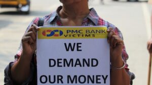 the picture describes the aggrieved person demanding his money back from the bank